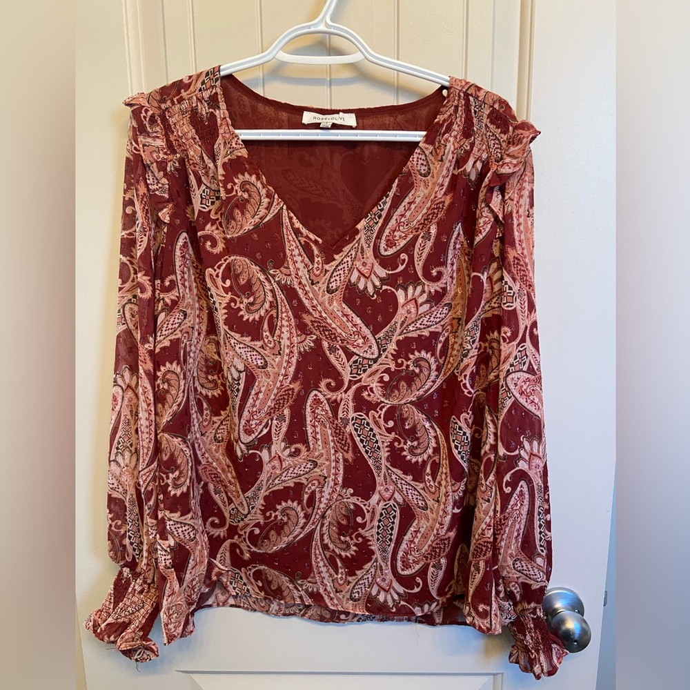 Rose & Olive Red Blouse Size L/Large